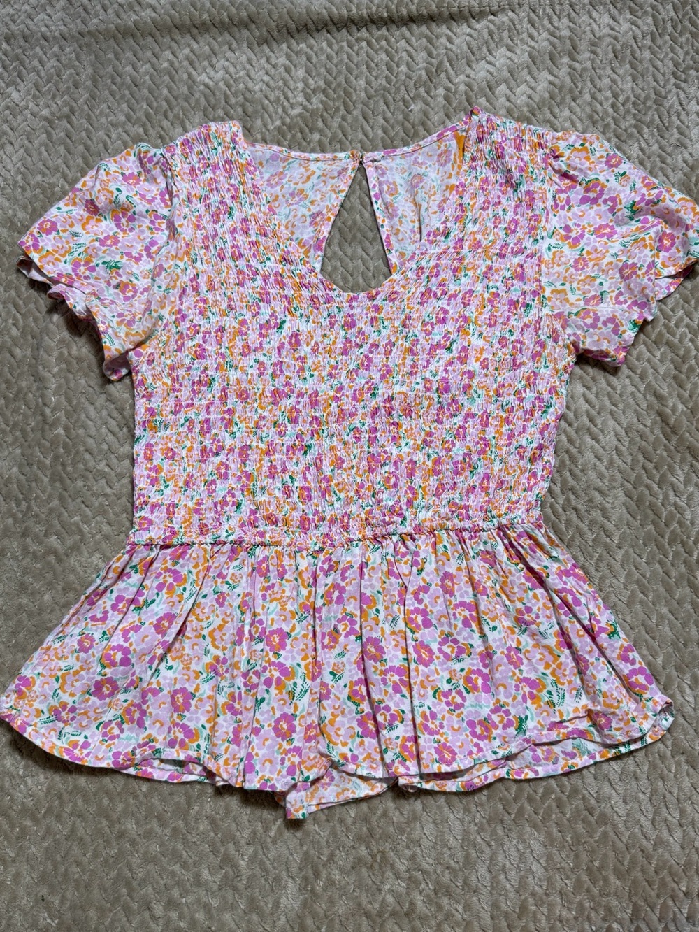 Japna Floral Smocked Peplum Top Large Cottagecore Boho Viscose